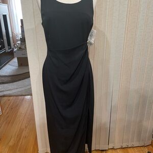Evan Picone Black Ruched Maxi Sheath Dress